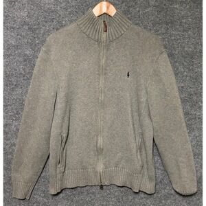 Polo Ralph Lauren Men Gray Knit Full Zip Mock Neck Sweater Size L